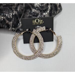 nOir Round Gold Rhinestone Hoop Earrings Sparkling Statement Hoops
